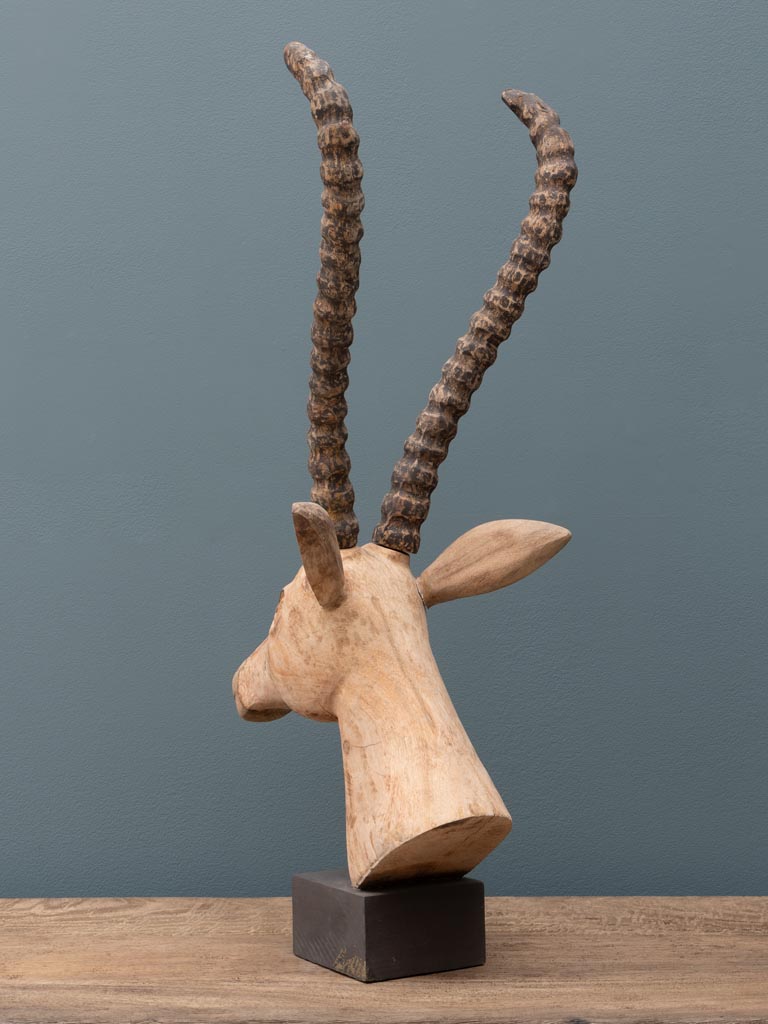 Grande tête de gazelle bois sculpté - 5