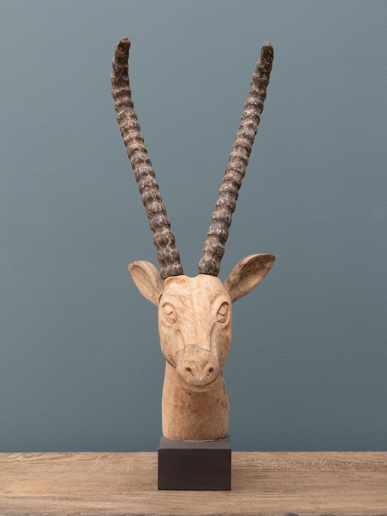 Grande tête de gazelle bois sculpté - 4