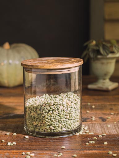 Airtight jar with flat wooden lid