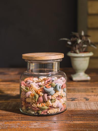 Airtight jar with flat wooden lid