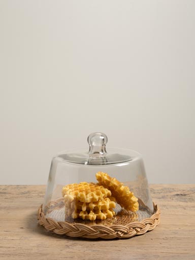 Glass cover on rattan base