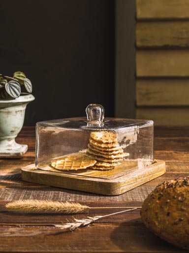 Plateau carré et cloche en verre