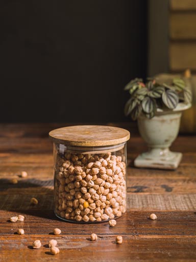 Airtight jar with flat wooden lid