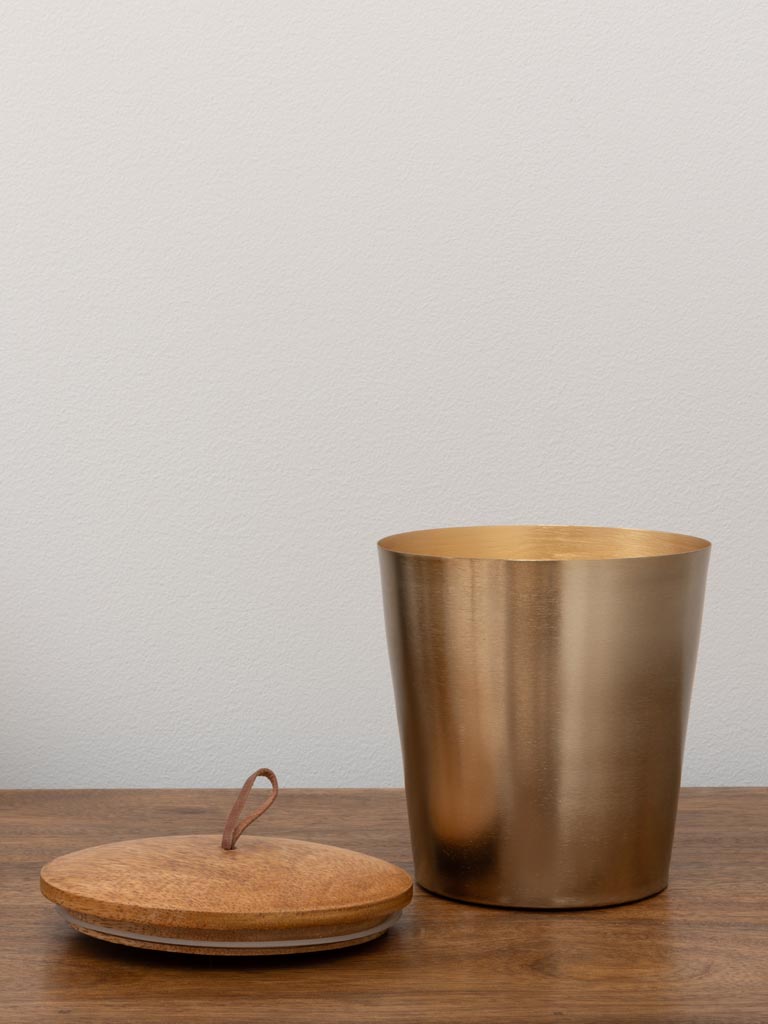 Soy wax candle in brass pot with wooden lid - 5