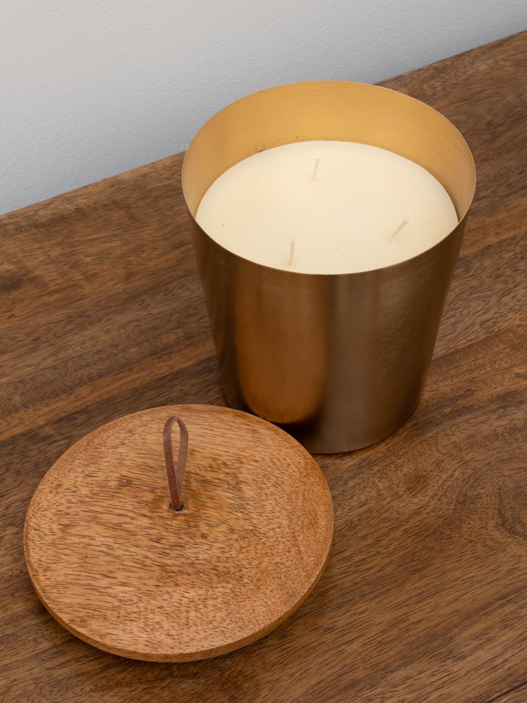 Soy wax candle in brass pot with wooden lid - 4