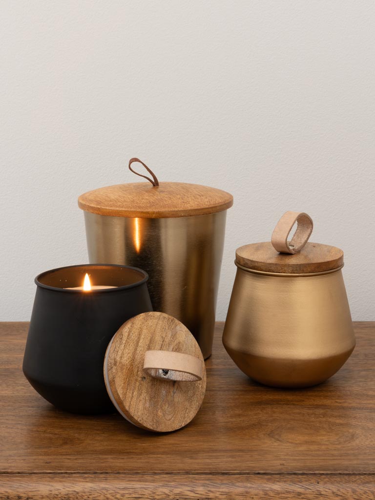 Soy wax candle in brass pot with wooden lid - 6