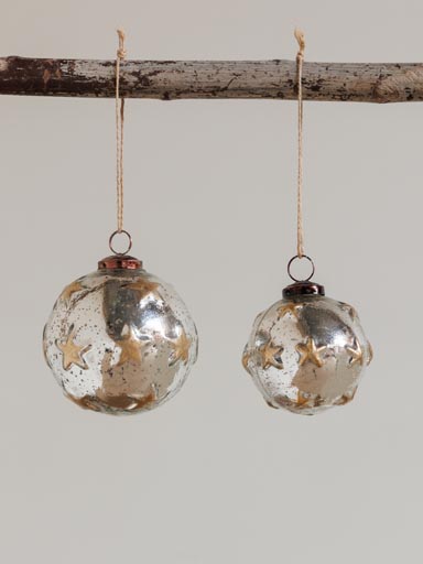 S/2 mercury glass Xmas ball golden Stars