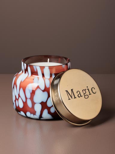 Brown glass candle with engraved lid Magic