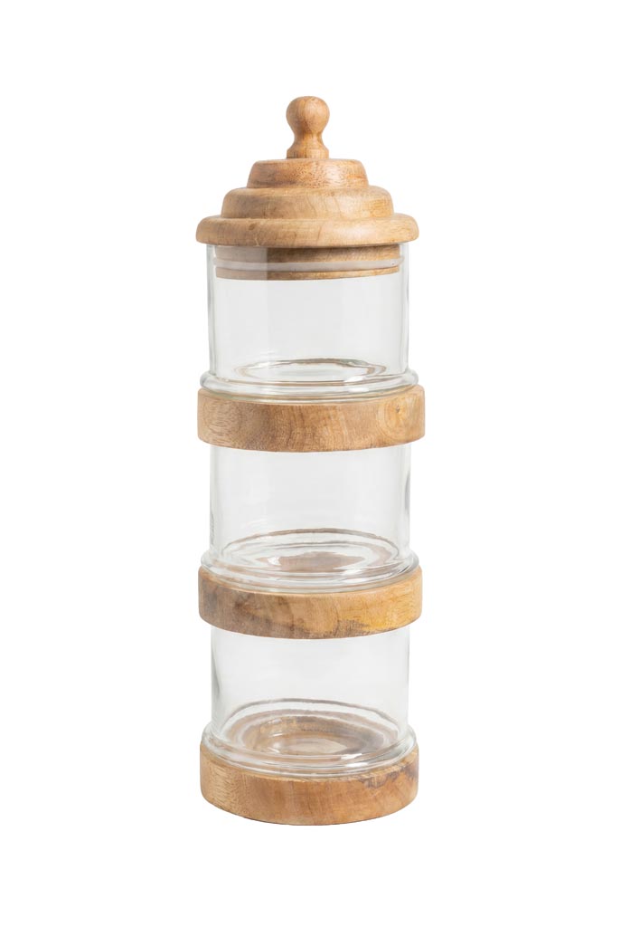 S/3 bocaux empilables bois naturel - 2