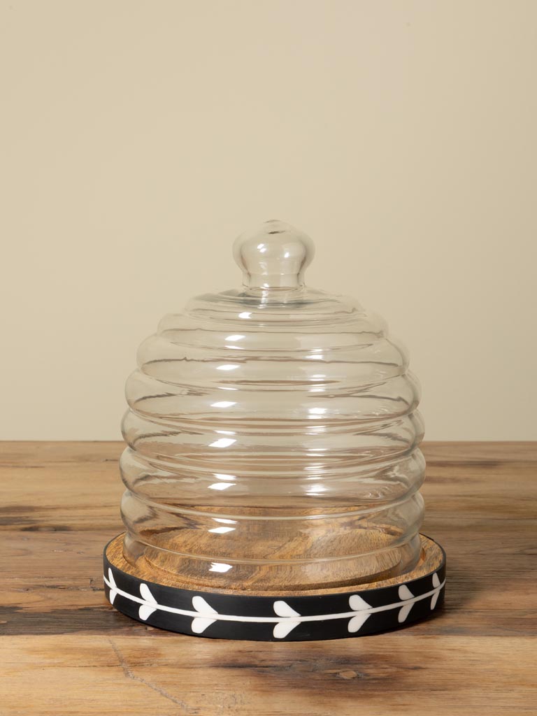 Plateau feuillage noir & cloche verre Sylve - 1