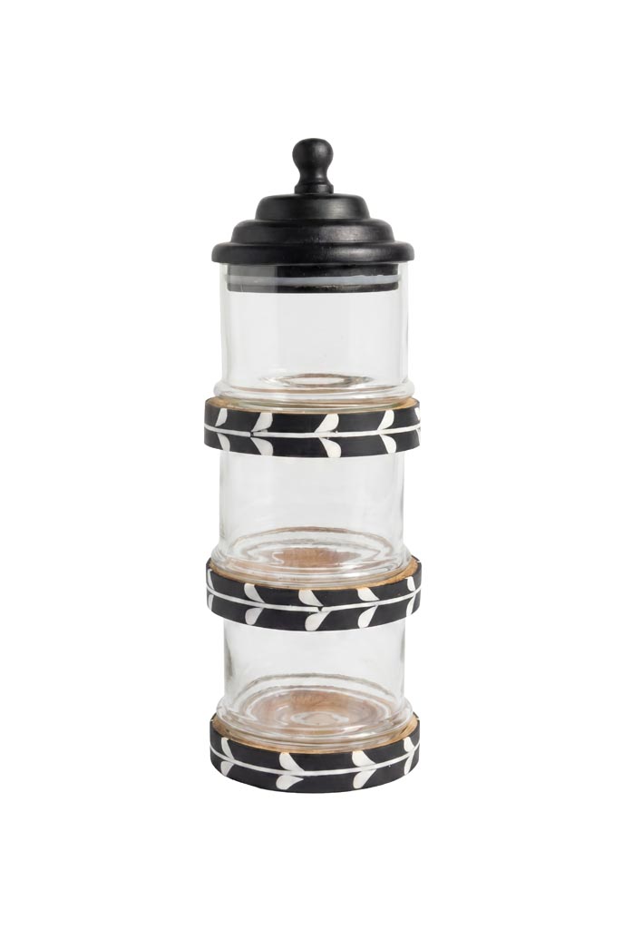 S/3 stackable jars black trays Sylve - 2