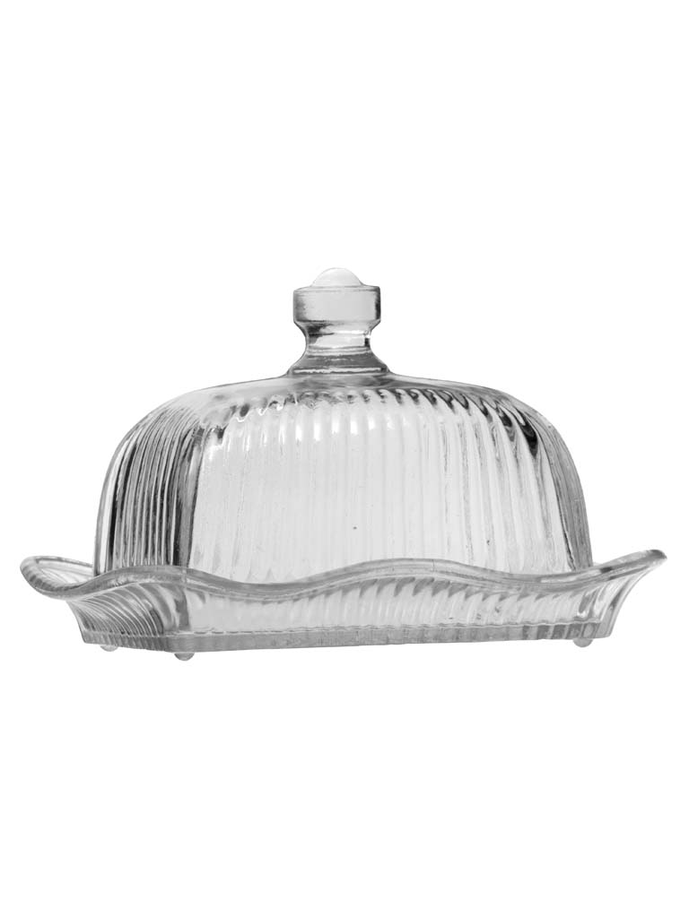 Ribbed glass butter dish - 2