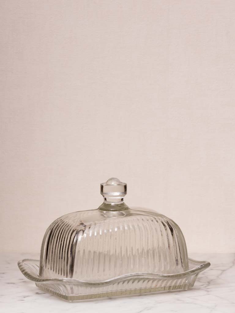 Ribbed glass butter dish - 1