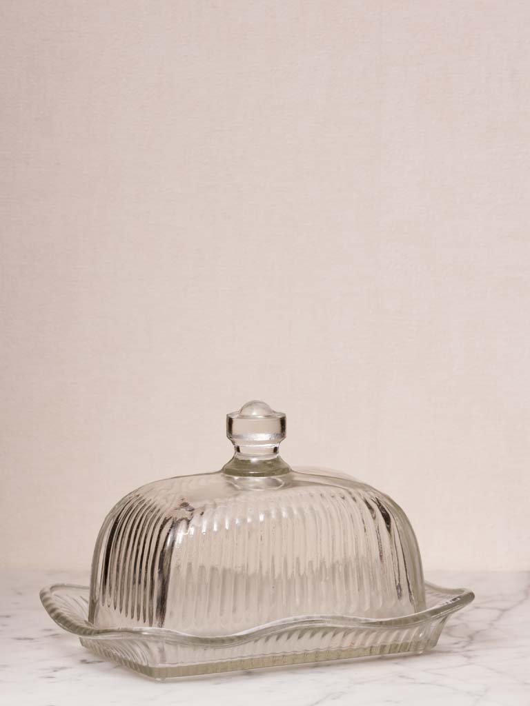 Ribbed glass butter dish - 1