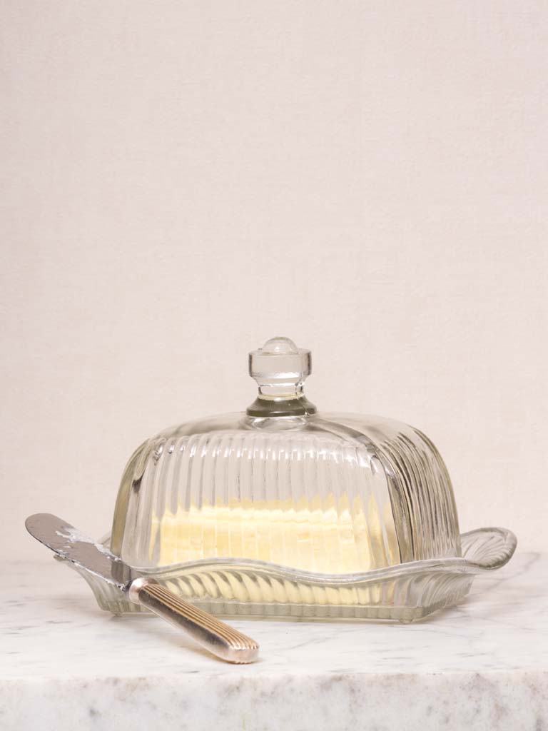 Ribbed glass butter dish - 3
