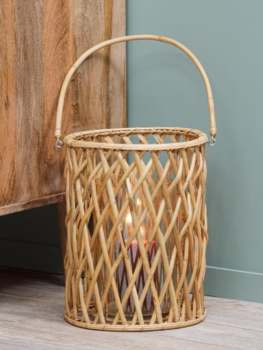 Large glass lantern with rattan