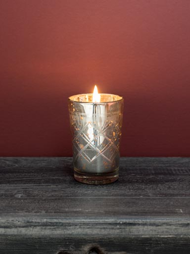 Small candle in engraved silver glass