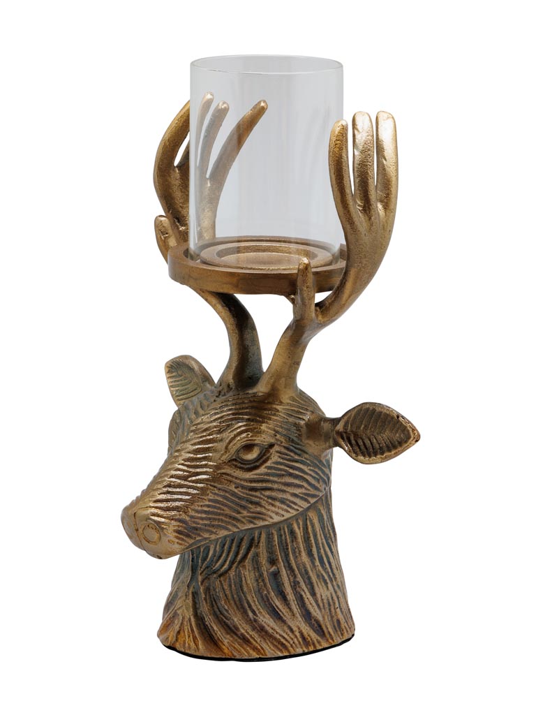 Candle holder deer head antique gold - 2