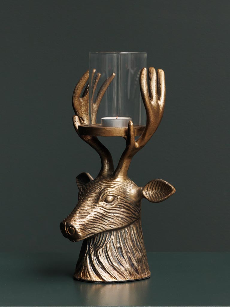 Candle holder deer head antique gold - 1