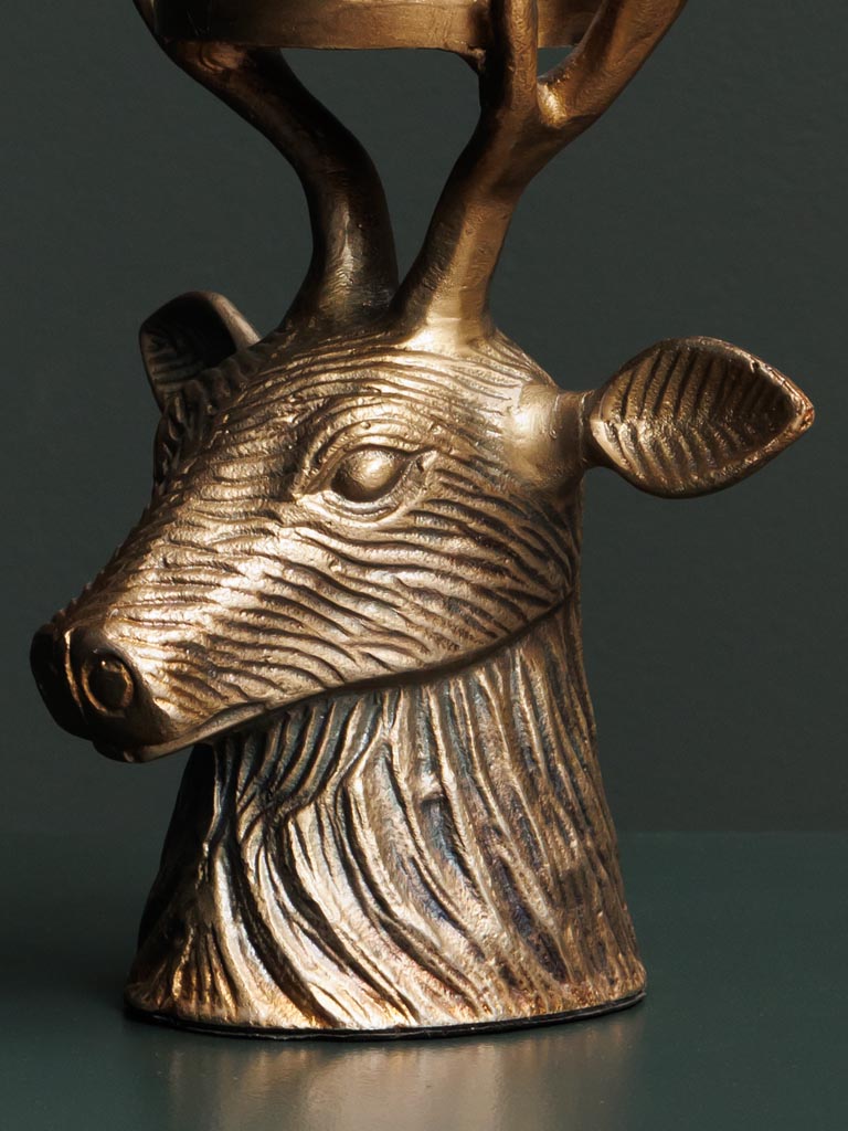 Candle holder deer head antique gold - 3