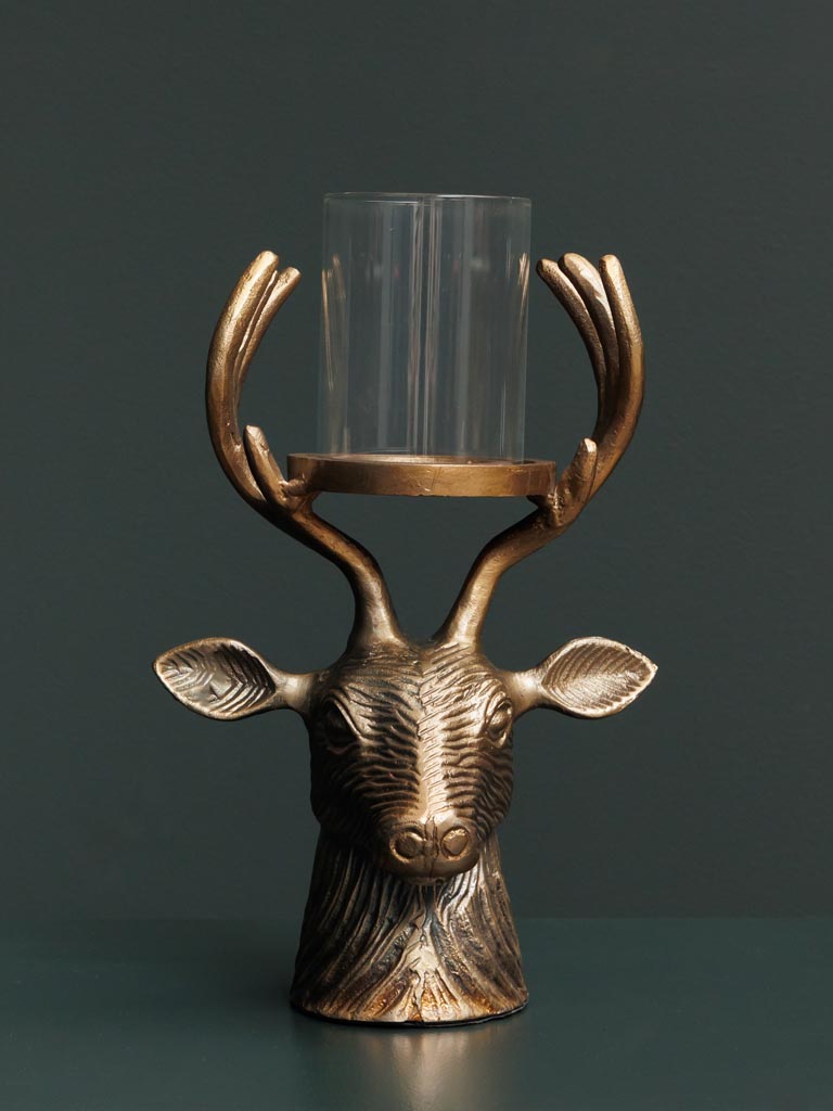 Candle holder deer head antique gold - 5