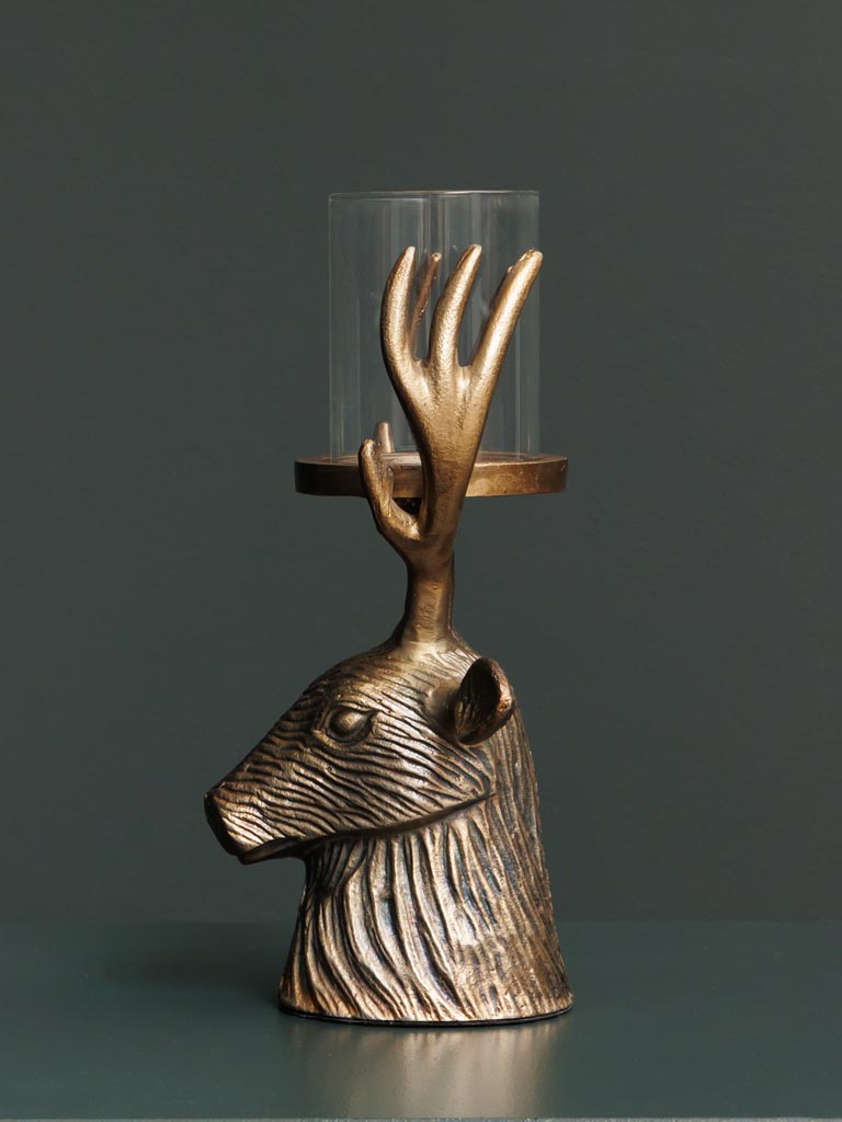 Candle holder deer head antique gold - 4