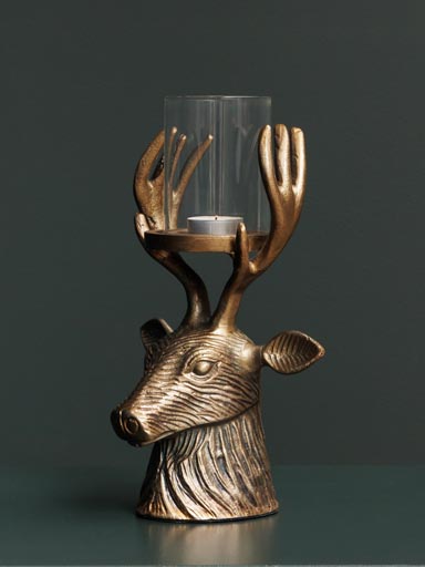 Candle holder deer head antique gold