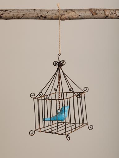 Decorative tiny cage blue bird