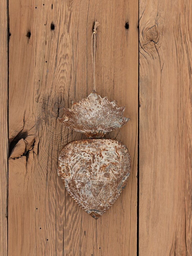 Ex-voto heart zinc & rust patina - 1
