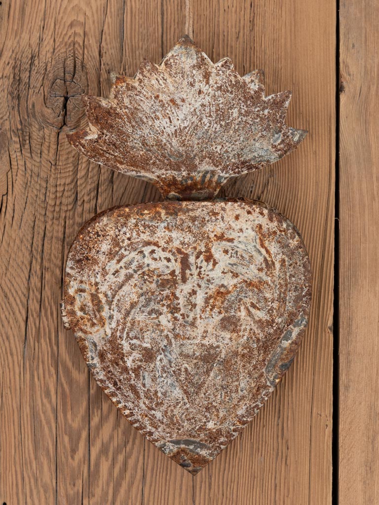 Ex-voto heart zinc & rust patina - 3