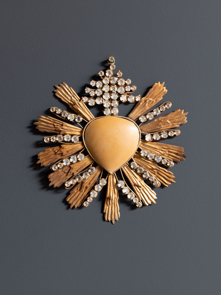 Ex-voto with beige heart and cristals - 1
