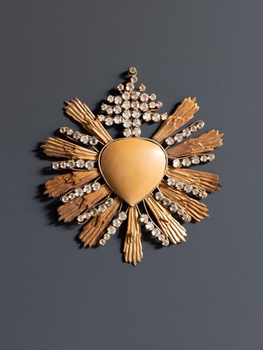 Ex-voto with beige heart and cristals