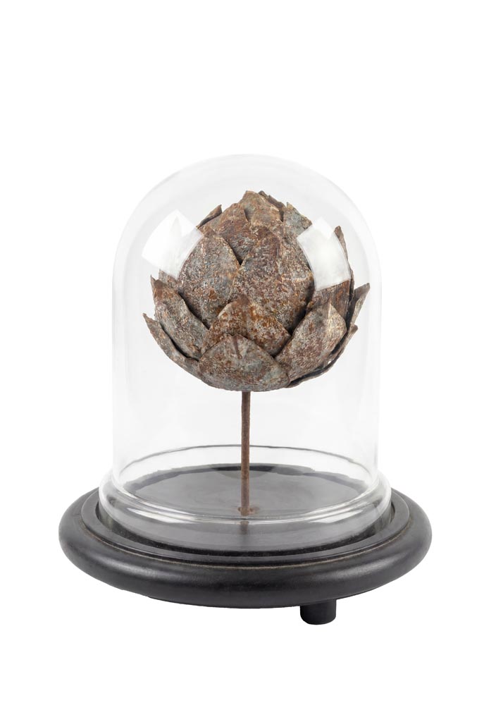 Antique metal artichoke with glass dome - 2