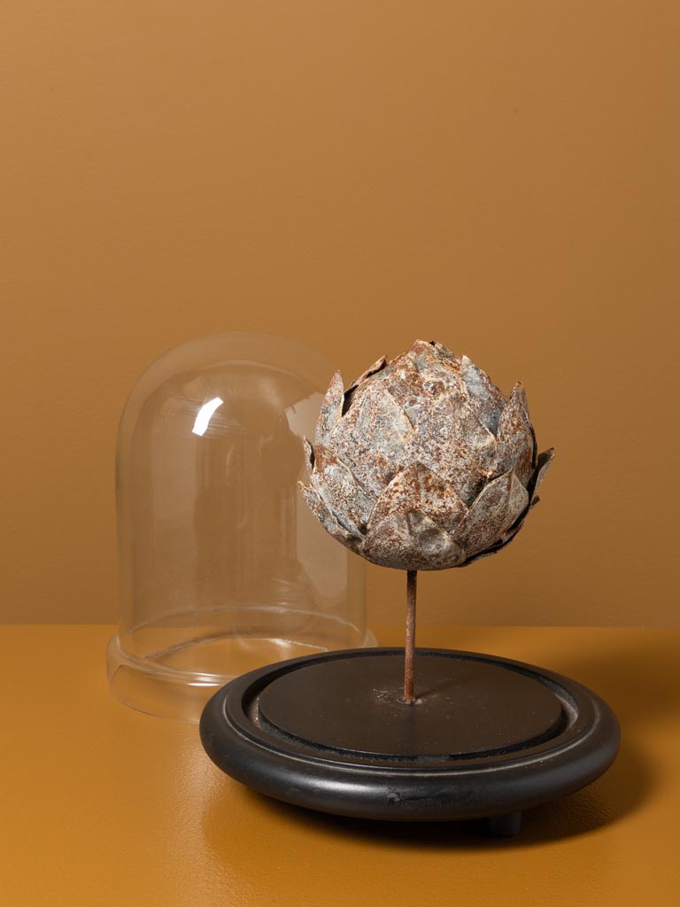 Antique metal artichoke with glass dome - 3