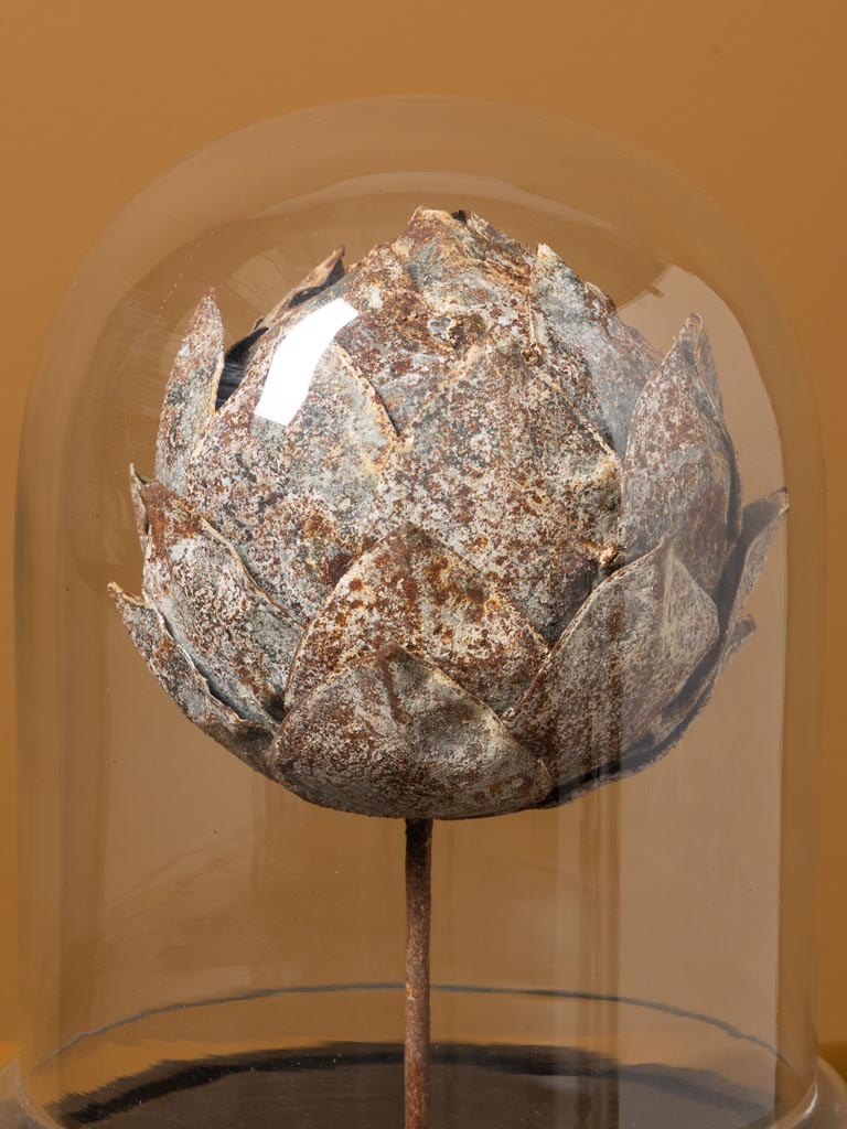 Antique metal artichoke with glass dome - 4