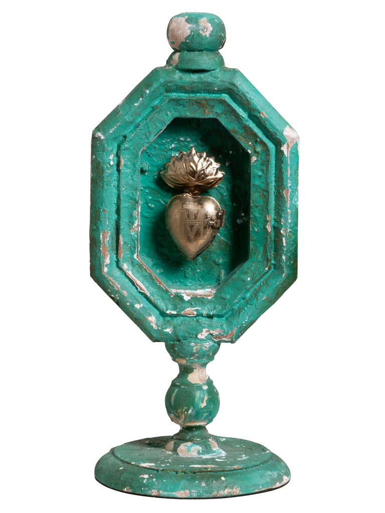 Small silver Ex-voto on emerald stand - 2
