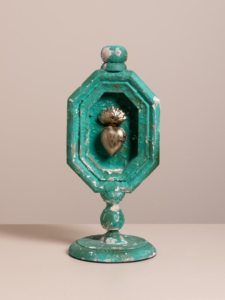 Small silver Ex-voto on emerald stand - 1