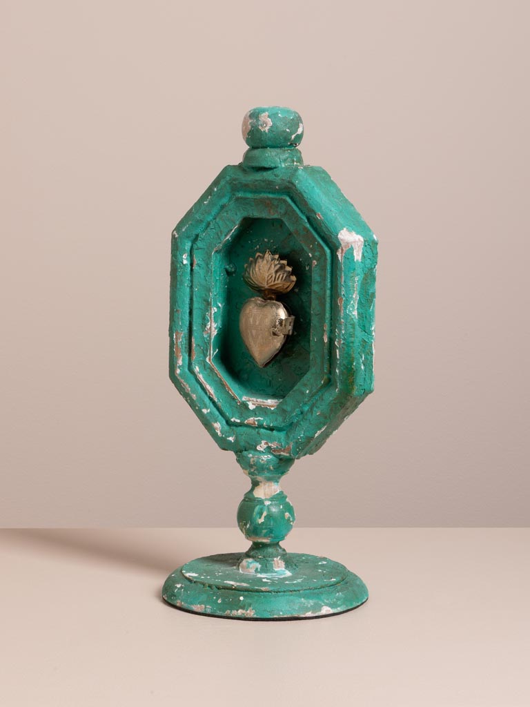 Small silver Ex-voto on emerald stand - 3