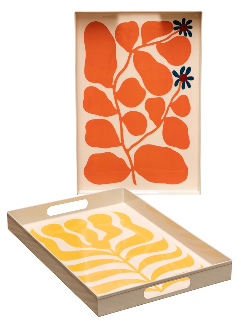 S/2 plateaux plantes graphiques jaune et orange - 2