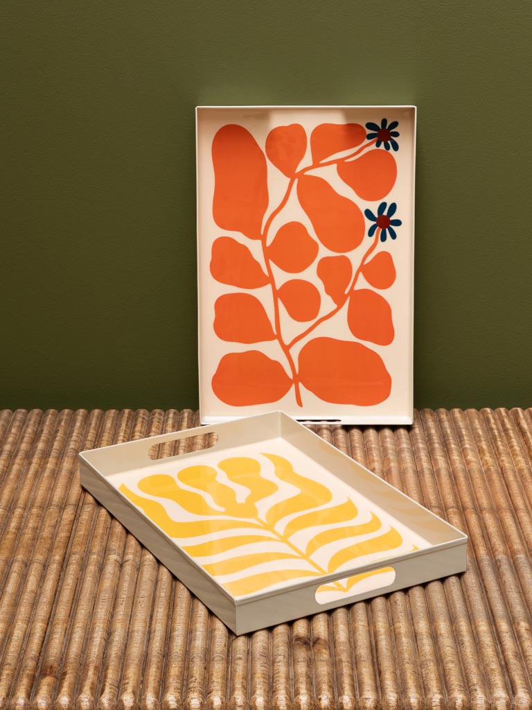 S/2 plateaux plantes graphiques jaune et orange - 1