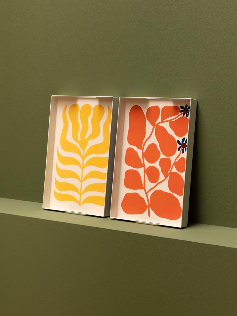 S/2 plateaux plantes graphiques jaune et orange - 4