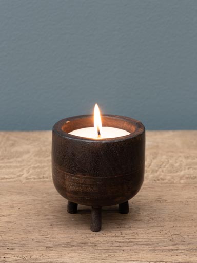 Soy wax candle on dark mango stand