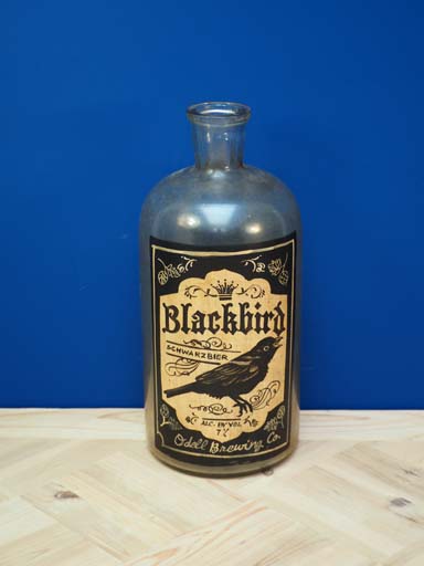 Handpainted Blackbird beer glass bottle