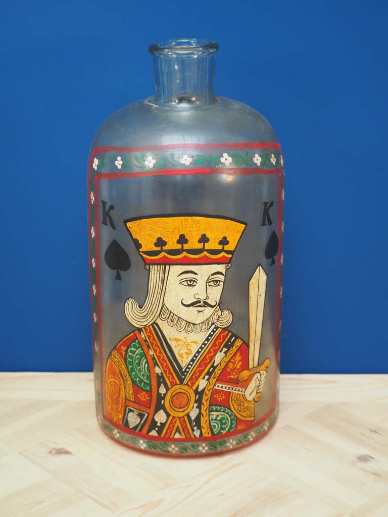 Handpainted King of Spades glass bottle - 1