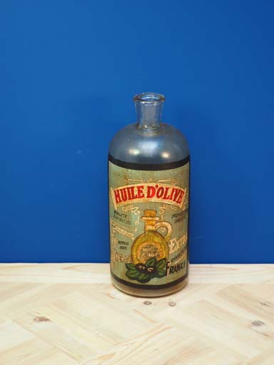 Handpainted glass bottle Huile d'Olive