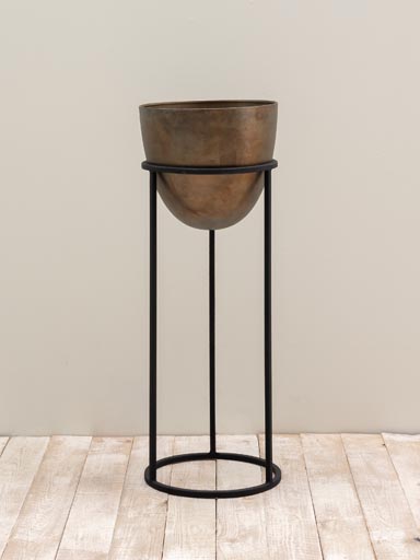 Large antique gold planter on round stand