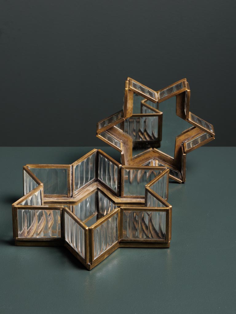 S/2 stripped glass trinket tray with mirror base - 1