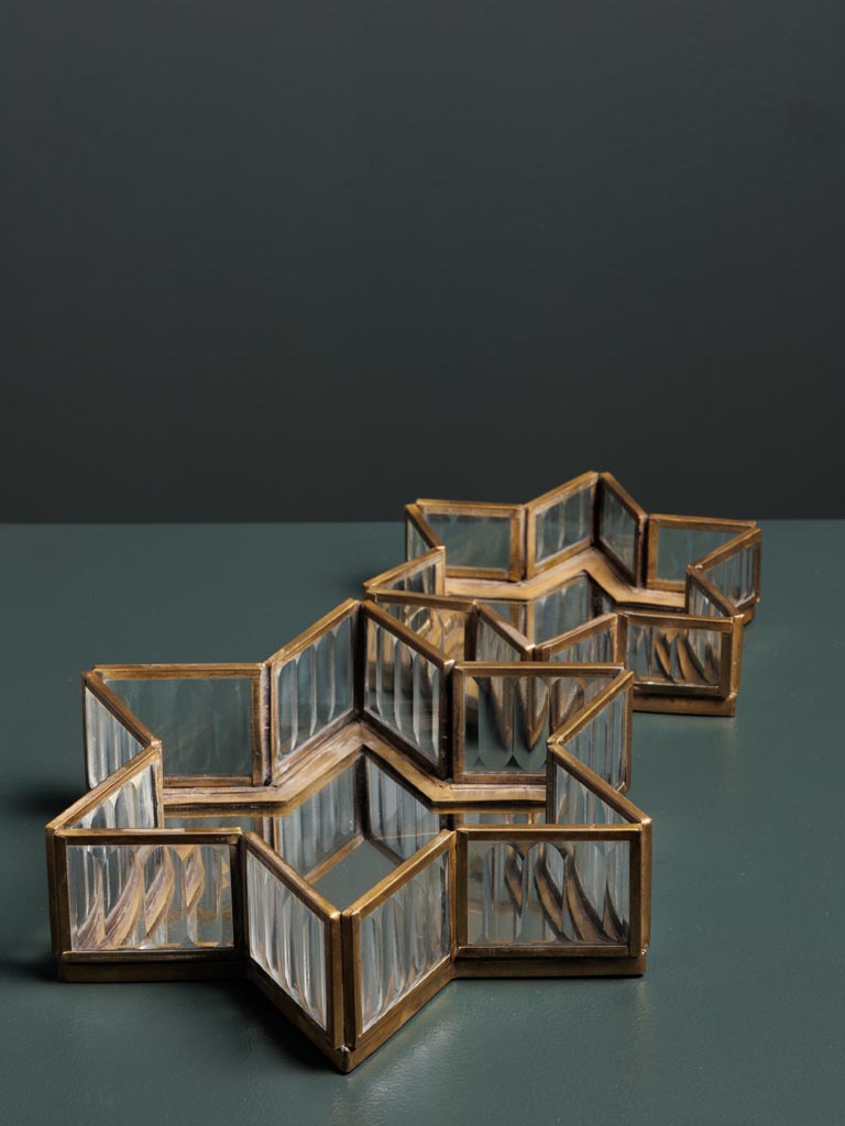 S/2 stripped glass trinket tray with mirror base - 4