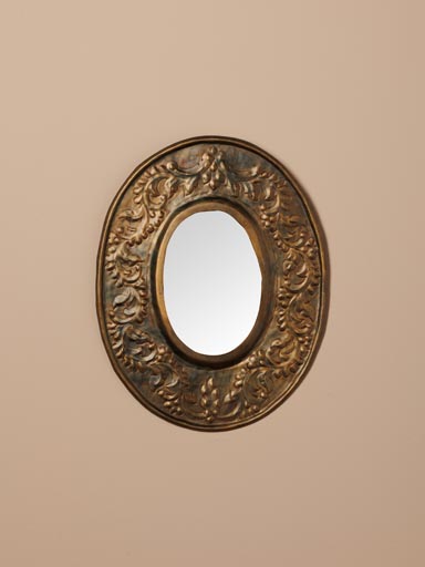 Oval engraved mirror bronze patina