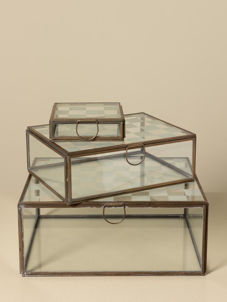 S/3 glass nesting boxes with square design lid - 1